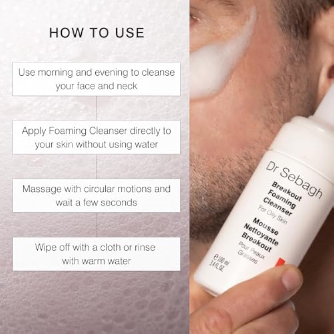 Dr Sebagh Breakout Foaming Cleanser - (100 ml) Clears Blemishes & Breakouts | Purifies Skin & Reduces Irritation | Controls Oil & Removes Makeup, Dirt & Impurities | Preserves the Face's Moisture