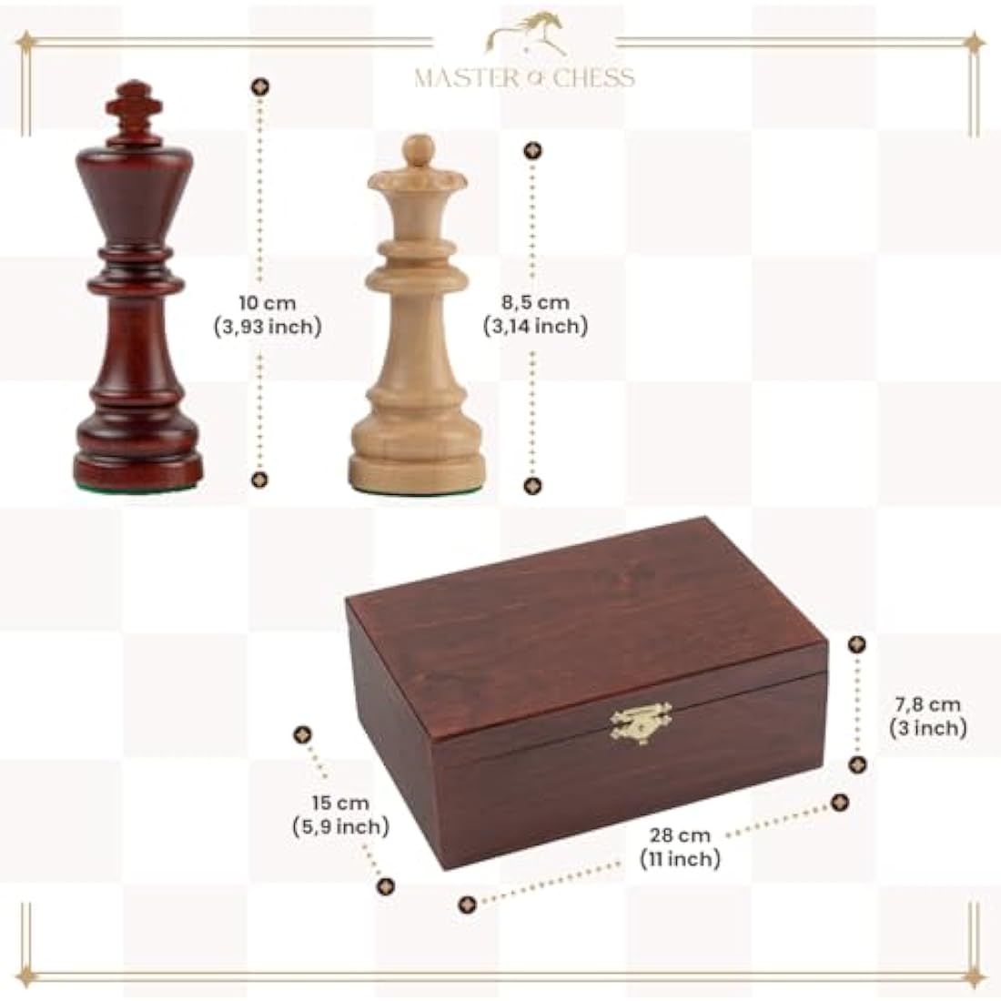 Classic STAUNTON Chess Set NO.7 in Mahogany Box | Master of Chess Wooden Chess Set | Wooden Chess Pieces Only - Handmade Tournament Chess Set Without Chess Table