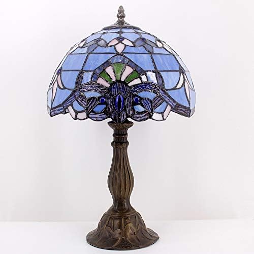 4MYHOME Tiffany Lamp Blue Purple Stained Glass Table Lamp 12X12X18 Inches Baroque Style Lavender Bedside Reading Desk Light Decor Bedroom Living Room Home Office S003C Series