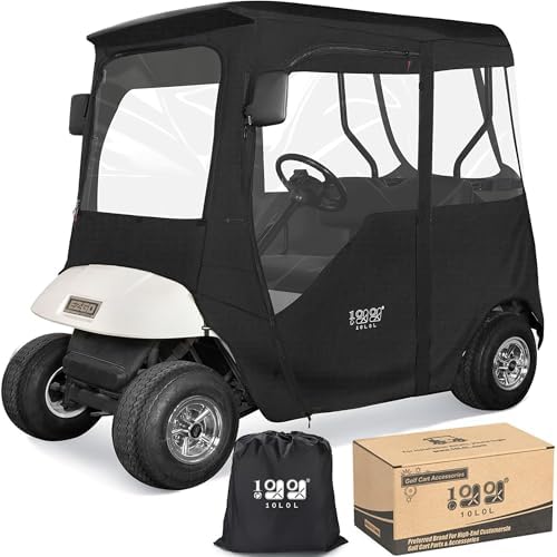 10L0L Golf Cart Deluxe Driving Enclosure 2 Passenger Fits EZGO TXT & RXV Golf Cart Only, Heavy Duty 600D Waterproof Portable Drivable Golf Cart Storage Cover Enclosure - Black