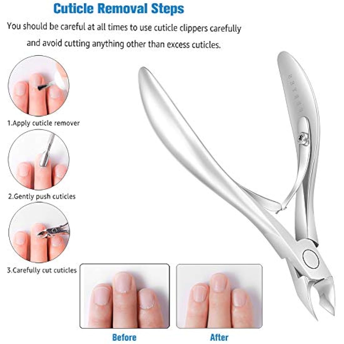 FERYES Cuticle Nippers 1/2 Jaw - Professional Stainless Steel Cuticle Trimmer Scissors and Double Springs Nail Clipper Cutter Remover Pedicure Manicure Tool,FL-N300,Silver