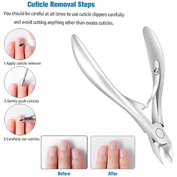 FERYES Cuticle Nippers 1/2 Jaw - Professional Stainless Steel Cuticle Trimmer Scissors and Double Springs Nail Clipper Cutter Remover Pedicure Manicure Tool,FL-N300,Silver