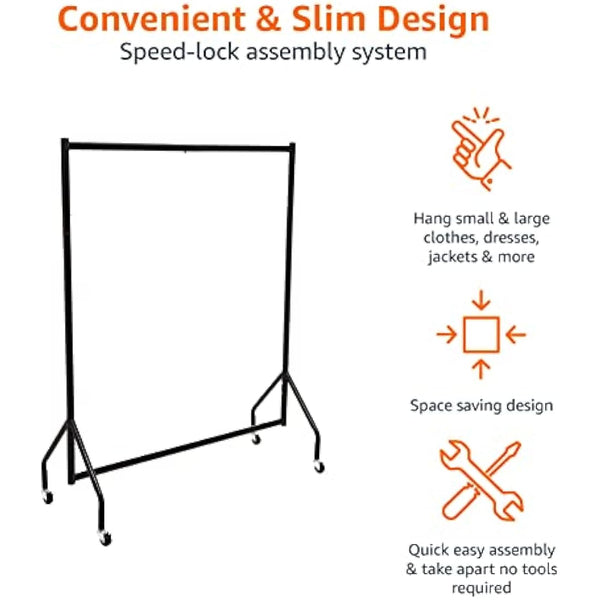 Amazon Basics Heavy Duty Clothes Rail Garment Rail, 1.21 x 1.52 m, Black