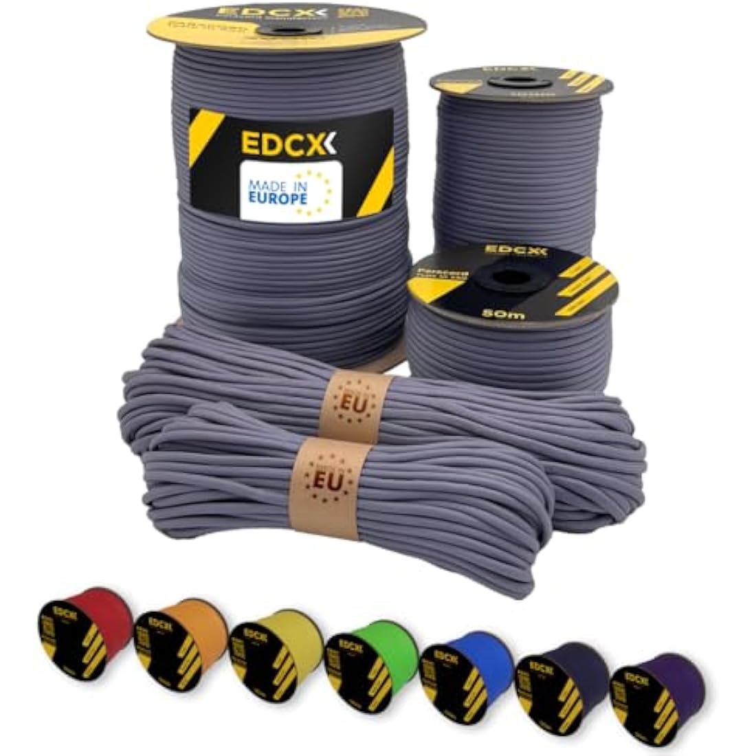 EdcX Paracord 4mm, 35+ Solid Colors (10m, 15m, 30m, 50m, 100m, 300m) | Ideal for Crafting, DIY, Camping, Survival, Outdoor | 100% Nylon Rope 4mm | Tactical Cord 550 Type III