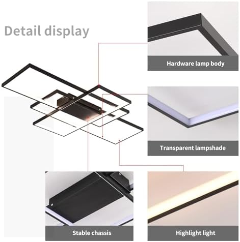 JIINOO Dimmable LED Ceiling Light, 110cm Flush Mounted Ceiling Light with Remote Control, 70W Square Acrylic Modern Simple Design Fixture for Bedroom Living Room, Black