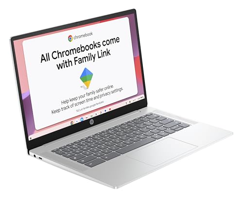 HP Chromebook 14" | Intel Processor N100 Processor| 4 GB RAM | 128 GB Flash Storage | Intel UHD Graphics | HD Display | Up to 12hrs battery | Chrome OS | Dual Speakers | Glacier Silver | 14a-nf0002sa