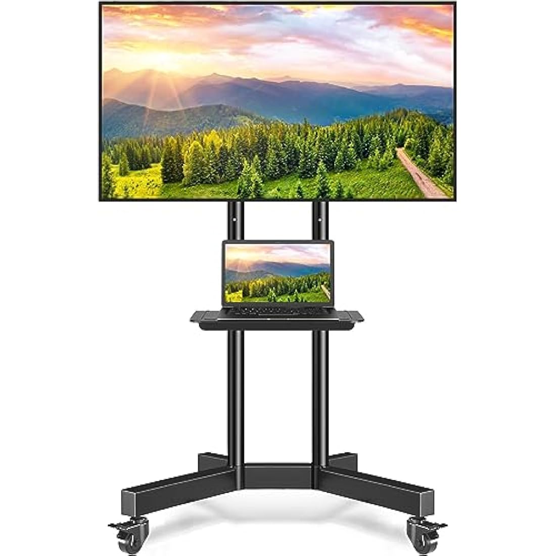 RFIVER Mobile TV Stand on Wheels for 32-80 Inch LCD LED OLED 4K Smart Flat and Curved Panels, Mobile TV Cart, Rolling Stand with Laptop DVD Shelf, Locking Wheels, MAX 50KG and VESA 600x400mm