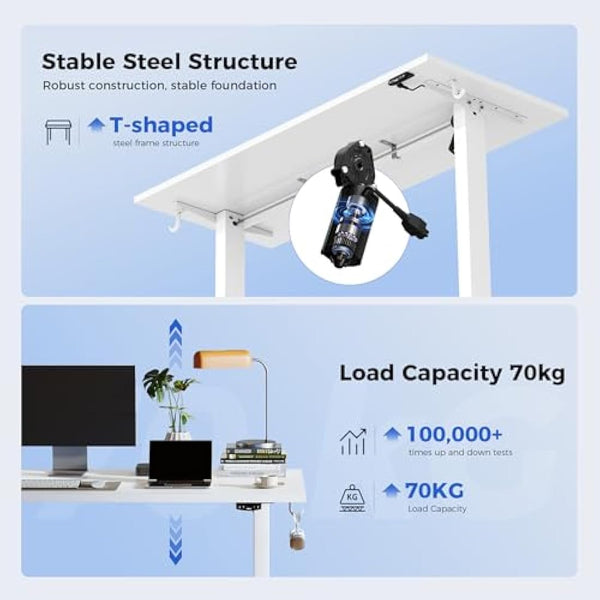 Agilestic Electric Standing Desk, 120 x 60 cm Height Adjustable Sit Stand Desk with Splice Board and Memory Smart Pannel, Home Office Desk, White
