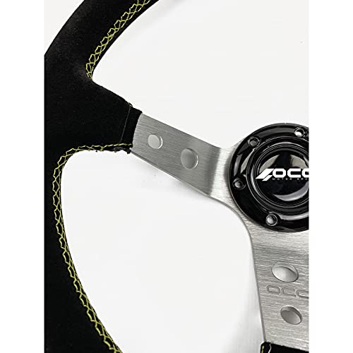 OCC MOTORSPORT OFFSET STEERING WHEEL CLASSIC MODEL PERFORATED LEATHER WITH BLACK ARMS - 90 MM FULL DISH WHEEL - 350MM (14 INCH)