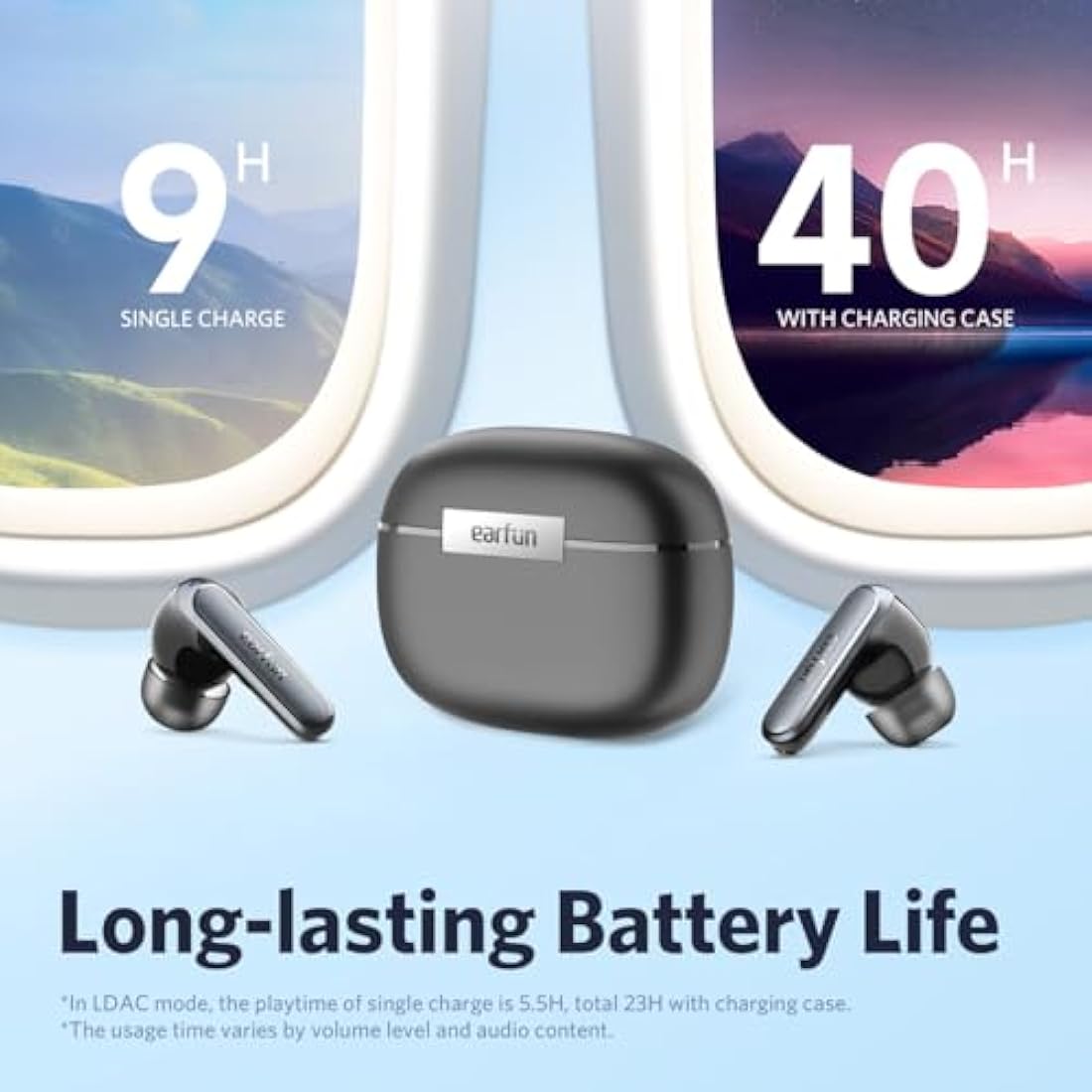 EarFun Air 2 Wireless Earbuds, Bluetooth 5.3 Earphones with Hi-Res Sound, LDAC Codec, 10mm Wool Drivers, Multipoint Connection, 4 Mics ENC Clear Calls, IPX7 Waterproof, App Customization, 40H Playtime