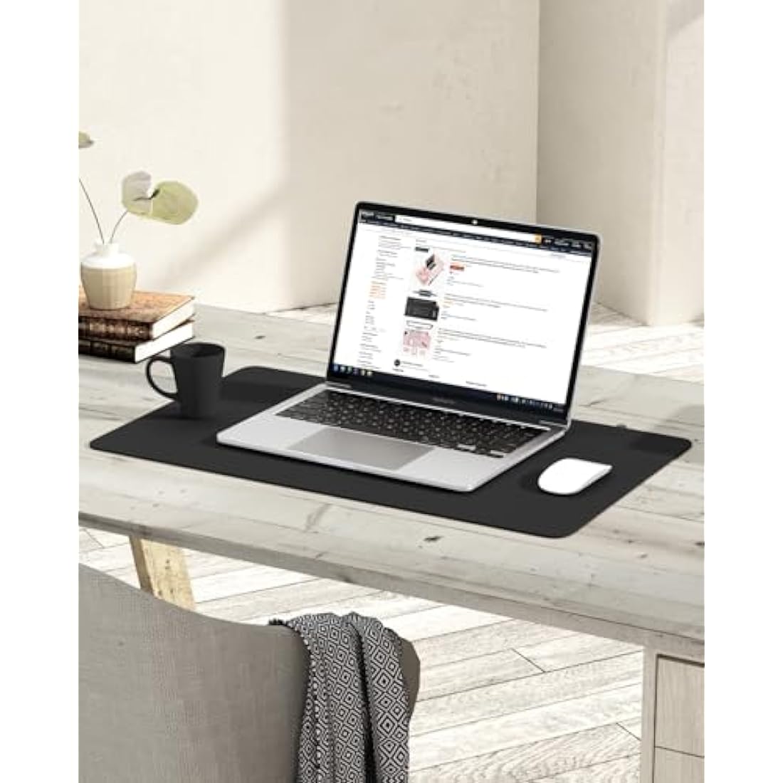 YSAGi Non-Slip Desk Pad, Waterproof PVC Leather Desk Table Protector, Ultra Thin Large Mouse Pad, Easy Clean Laptop Desk Writing Mat for Office Work/Home/Decor (60 x 35 cm, Black)