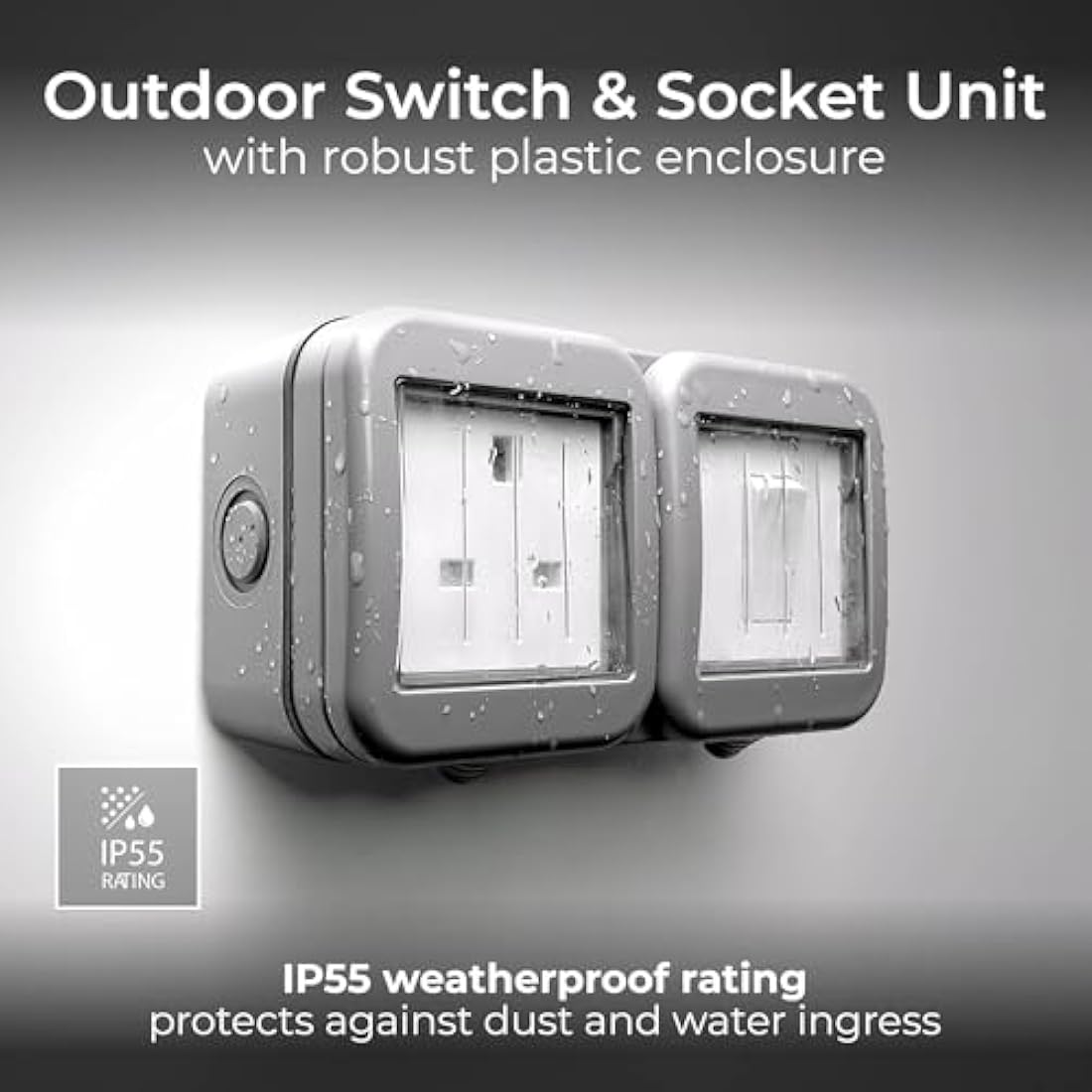 BG Electrical Outdoor Single Unswitched Power Wall Plug Socket and Single Wall Switch Combo, Weatherproof, 13A, IP55 Rated, WPB21