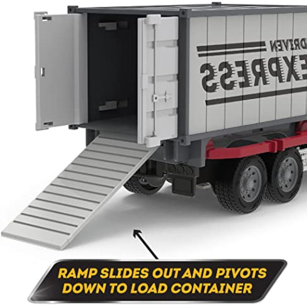 Driven by Battat – 7-Inch Container Truck Toy with Lights & Sounds, Movable Parts, Utility Vehicle for Boys & Girls, Durable Design, Realistic Details, 3+ Years Toy for Kids