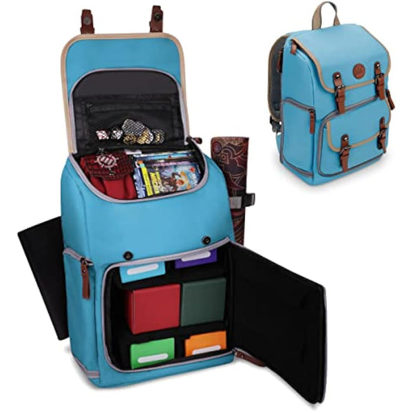 ENHANCE Designer Edition Trading Card Backpack - MTG Deck Bag Card Binder Space, TCG Deck Box Storage, Playmat Holder - Compatible with Magic The Gathering, Lorcana (Canvas Look - Blue)