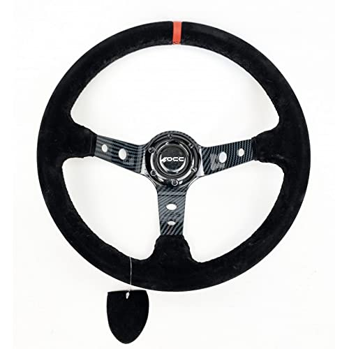 OCC MOTORSPORT OFFSET STEERING WHEEL CLASSIC MODEL PERFORATED LEATHER WITH BLACK ARMS - 90 MM FULL DISH WHEEL - 350MM (14 INCH)