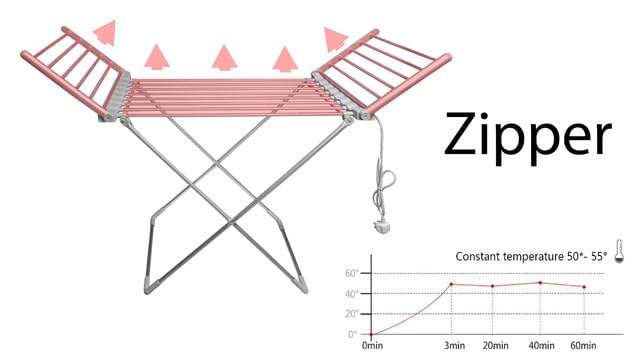 Electric Heated Clothes Dryer, Energy Efficient Foldable indoor Airer, Super Safe Laundry Drying Horse Rack (Silver)