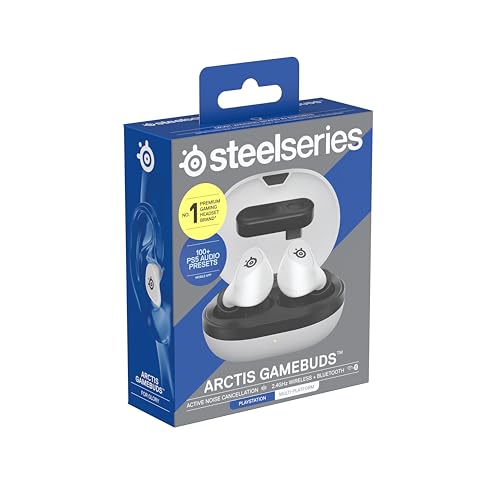 SteelSeries Arctis GameBuds for PS5 - Wireless Gaming Earbuds - 2.4GHz + BT 5.3 - ANC/Transparency - IP55 Water Resistant - 40H Battery - Wireless Charging - PS5, PC, Switch 2, Mobile - White
