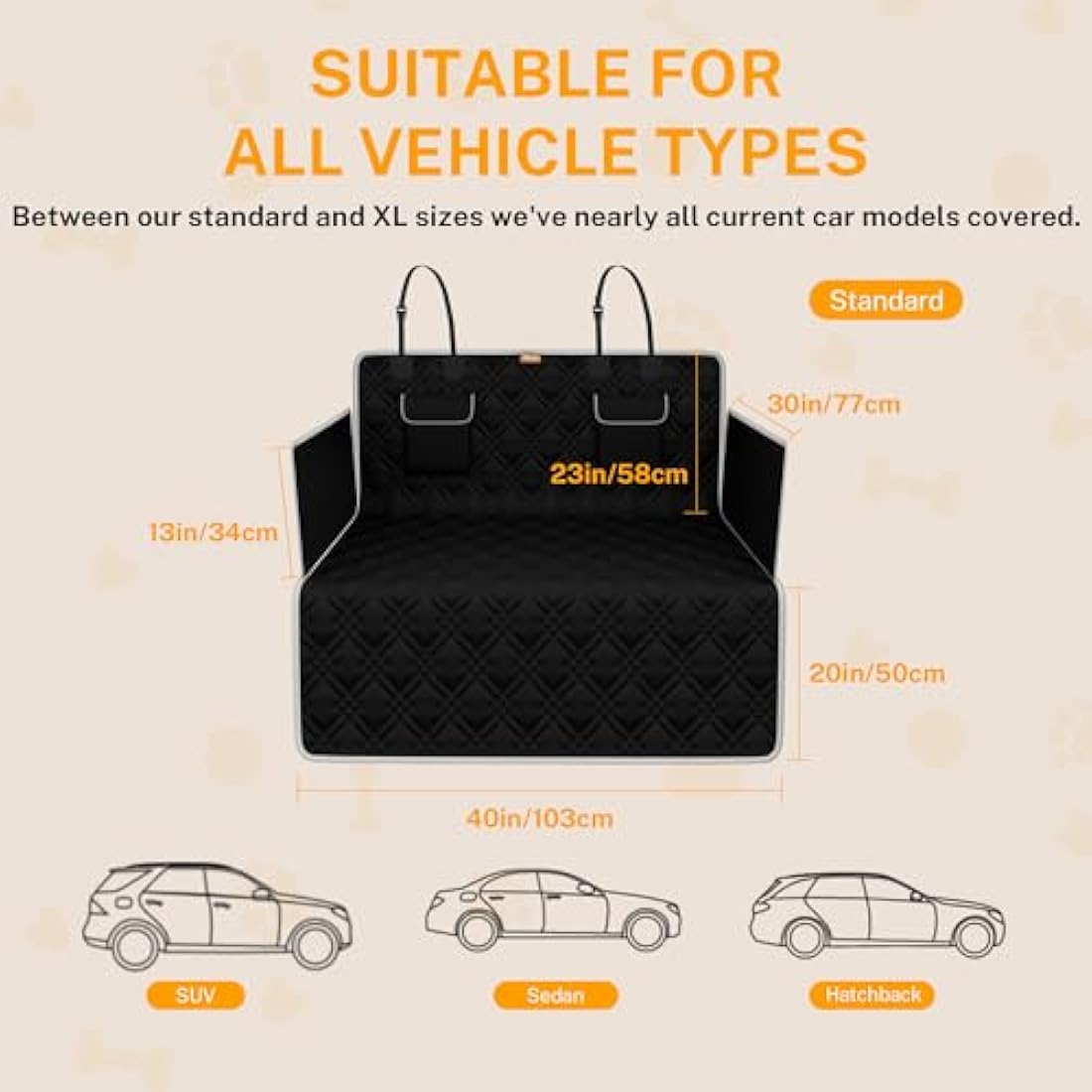 Toozey SUV Cargo Liner for Dogs - Waterproof Dog Trunk Seat Cover for Back Cargo Area, Dog Car Floor Mat with Side and Bumper Protector, Pet Cargo Cover Liner for SUV/Van/Truck, Standard, Black