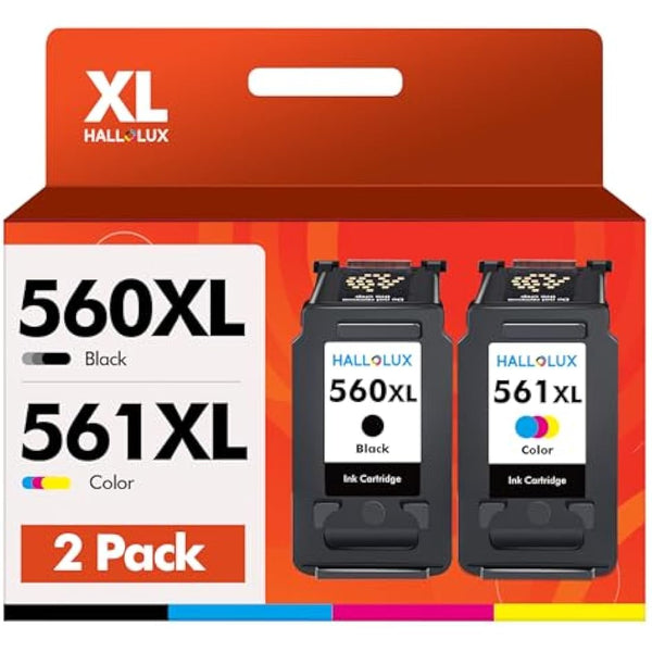HALLOLUX PG-560XL CL-561XL Multipack Ink Cartridges Use for Canon 560XL 561XL for Pixma TS5350 TS5351 TS7450 TS7451 TS5352 TS5353 (2 Pack, Black and Tri-colour)
