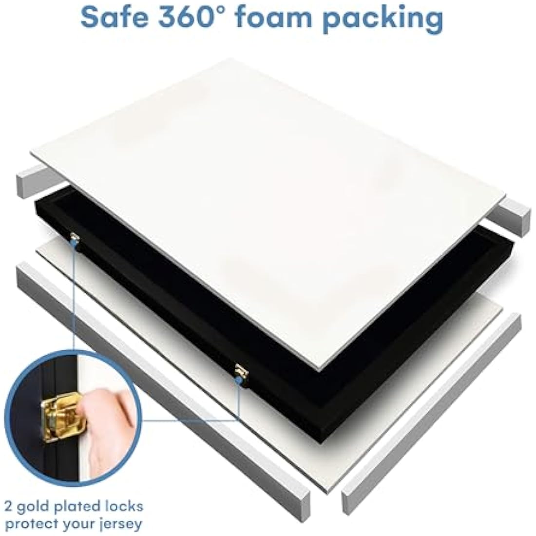 Schaukasten für Trikots, großer Objektrahmen, abschließbar, mit UV-Schutz, Acryl, Präsentation per Kleiderbügel oder Feststecken, für Baseball-, Basketball-, Fußball-, Sport-Trikots, schwarz lackiert