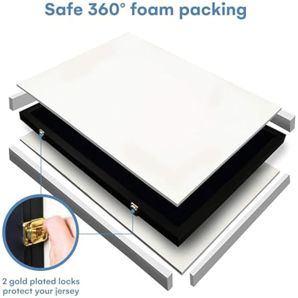 Schaukasten für Trikots, großer Objektrahmen, abschließbar, mit UV-Schutz, Acryl, Präsentation per Kleiderbügel oder Feststecken, für Baseball-, Basketball-, Fußball-, Sport-Trikots, schwarz lackiert