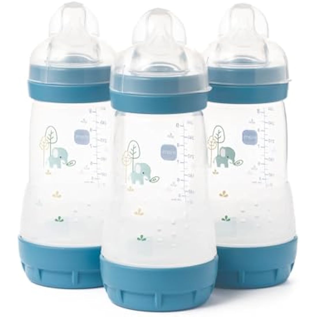 MAM Easy Start Anti-Colic Baby Bottles | 3 Pack (3 x 260) | Self-Sterilising Baby Milk Bottle | Medium Flow MAM Teats Size 2 | Newborn Essentials | Blue (Various Designs)