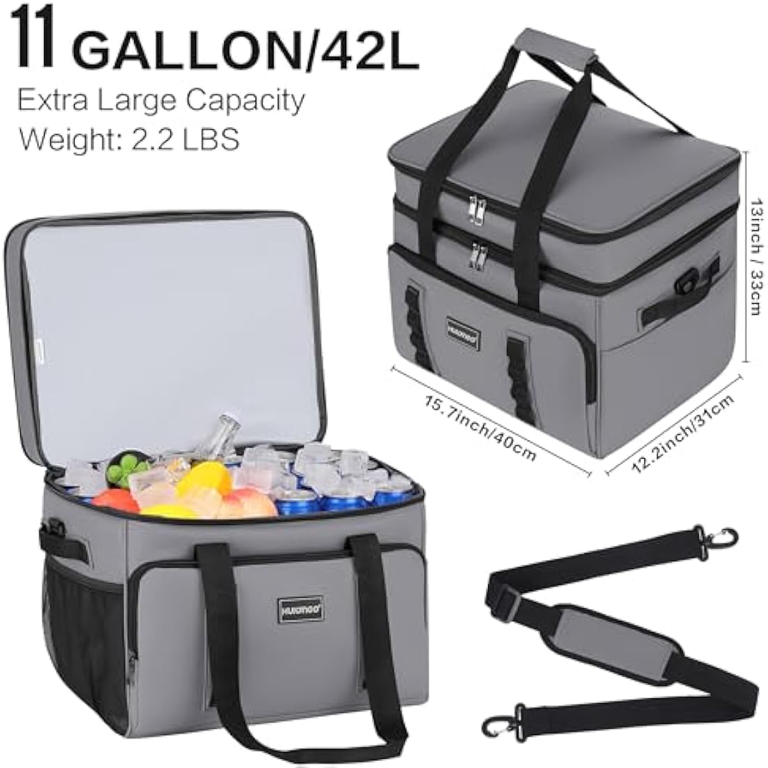 Hulongo Cool Bag Insulated Cooler Bag Waterproof Picnic Double Thermal Bag For Camping, Travel, Grocery Shopping & Fishing, 42L