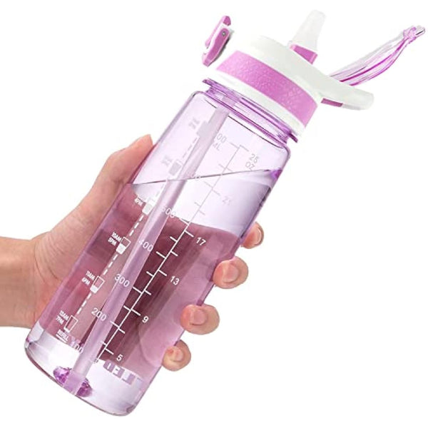 VENNERLI Water Bottle with Straw and Time Marking, Sports Water Bottle BPA Free Leak Proof Dishwasher Safe Reusable Tritan Drinks Bottle Durable Motivational for Adults Outdoor 800ml