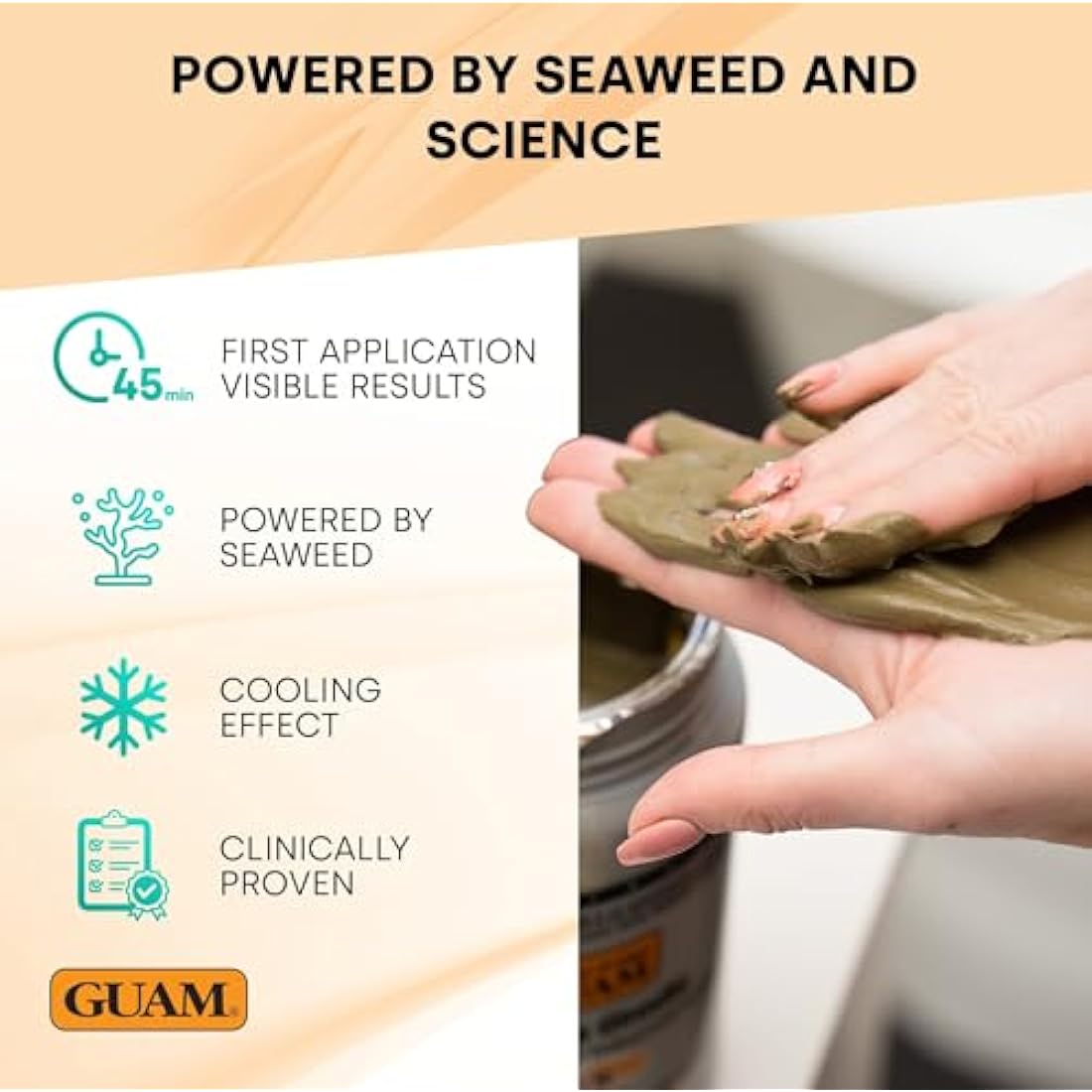 GUAM Seaweed Mud Anti Cellulite Treatment for Legs and Thighs - 1 kg Menthol Algae Cellulite Remover, Skin Firming Clay - Gentle Antioxidant Cooling Formula to Improves Firmness, Reduces Leg Swelling