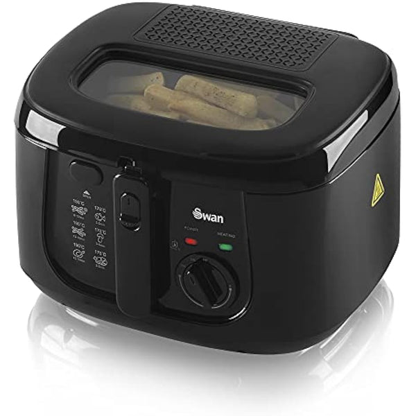 Swan SD6080BLKN 2.5 Litre Deep Fat Fryer with Viewing Window, Adjustable temperature controls, Easy Clean, 1800W, Black