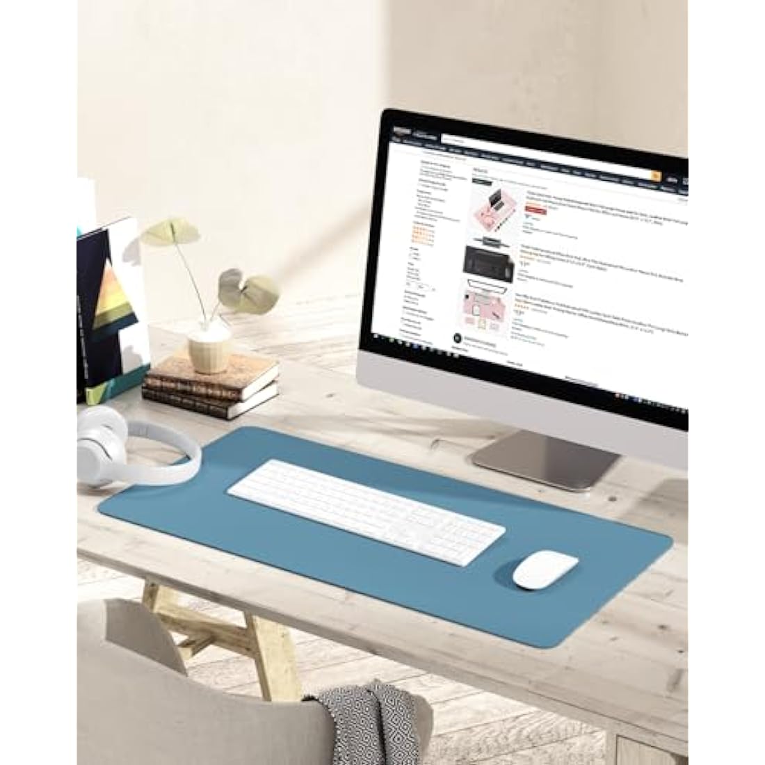 YSAGi Non-Slip Desk Pad, Waterproof PVC Leather Desk Table Protector, Ultra Thin Large Mouse Pad, Easy Clean Laptop Desk Writing Mat for Office Work/Home/Decor (80 x 40 cm, Azure)