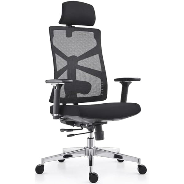 HOLLUDLE Ergonomic Office Chair with Adaptive Backrest, High Back Computer Desk Chair with 4D Armrests, Adjustable Seat Depth, Lumbar Support and 2D Headrest, Swivel Task Chair, Black