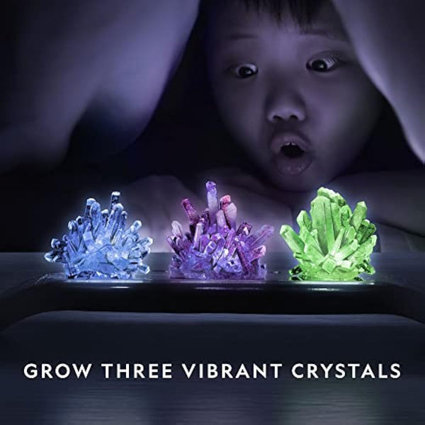 NATIONAL GEOGRAPHIC Crystal Growing Kit - 3 Vibrant Coloured Crystals to Grow with Light-Up Display Stand & Guidebook, Includes 3 Real Gemstone Specimens Including A Geode & Green Fluorite