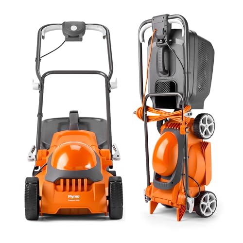 Flymo EasiStore 380R Electric Rotary Lawn Mower - 38 cm Cutting Width, 45 Litre Grass Box, Close Edge Cutting, Rear Roller, Central Height Adjust, Space Saving Storage Features