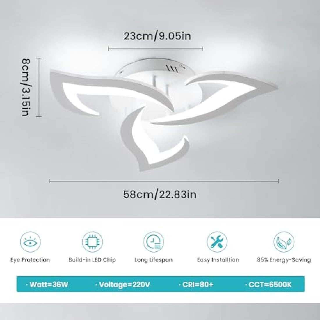 Dorlink LED Ceiling Light, 36W 3240LM Modern Design Ceiling Lighting, 3 Lights Living Room Ceiling Light Acrylic White Flower Fittings Ceilings for Bedroom, Kitchen, Dining Room 6500K Cool White