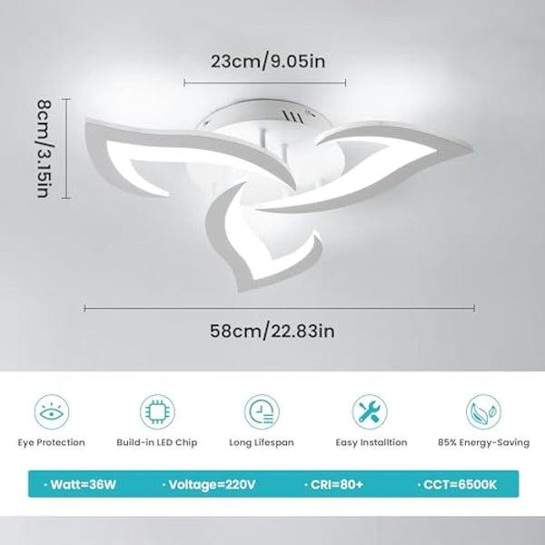 Dorlink LED Ceiling Light, 36W 3240LM Modern Design Ceiling Lighting, 3 Lights Living Room Ceiling Light Acrylic White Flower Fittings Ceilings for Bedroom, Kitchen, Dining Room 6500K Cool White