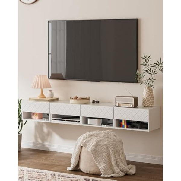 HEYZOEY Floating Bedside Table, Small Modern Nightstand With Drawer, Shelves for Bedroom, Bathroom, White Diamond