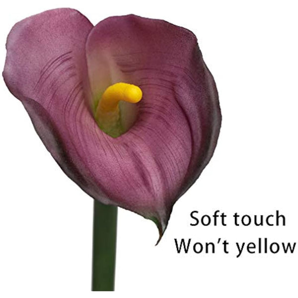 DUYONE 5 Pcs Large Artificial Calla Lily Flowers 25.6'' Long Stem Real Touch Latex Bouquet for Wedding Bridal Bouquet Room Office Party Home Decor Floral Arrangements(Purple 5pcs)