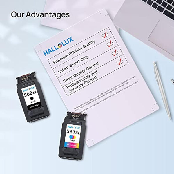 HALLOLUX PG-560XL CL-561XL Multipack Ink Cartridges Use for Canon 560XL 561XL for Pixma TS5350 TS5351 TS7450 TS7451 TS5352 TS5353 (2 Pack, Black and Tri-colour)