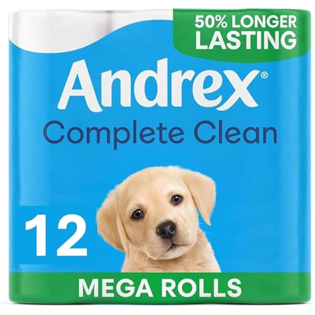 Andrex Classic Clean Mega Toilet Roll - 12 Mega XL - Same Quality Toilet Roll, Lasts Even Longer, 12 Mega Toilet Rolls = 18 Standard Rolls, Paper, White - 2-Ply,Packaging may vary