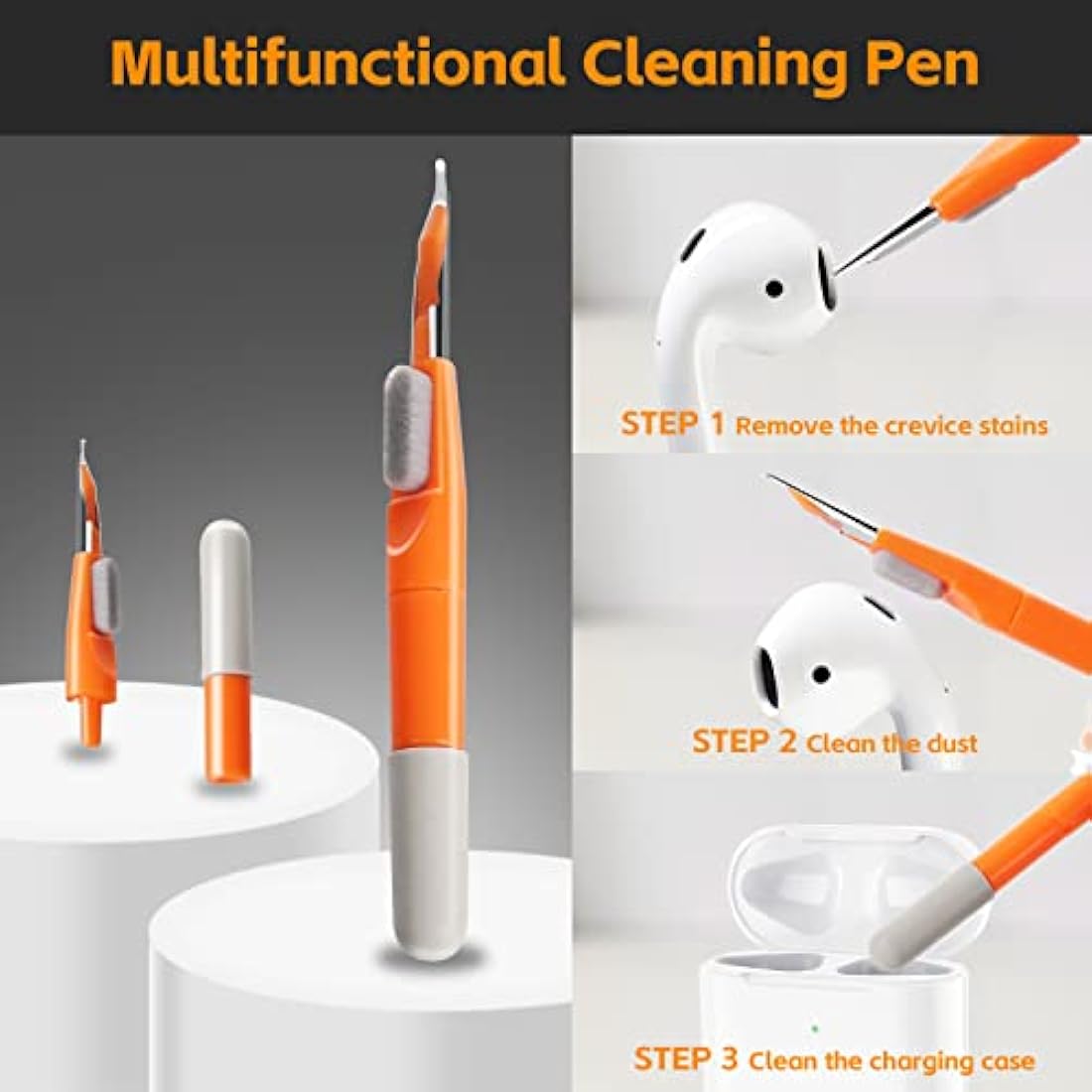 Alyvisun 11 in 1 Laptop Cleaning Kit, Multifunctional Keyboard Cleaner Brush with Keycap Puller for Tablet, Phones, PC, Orange