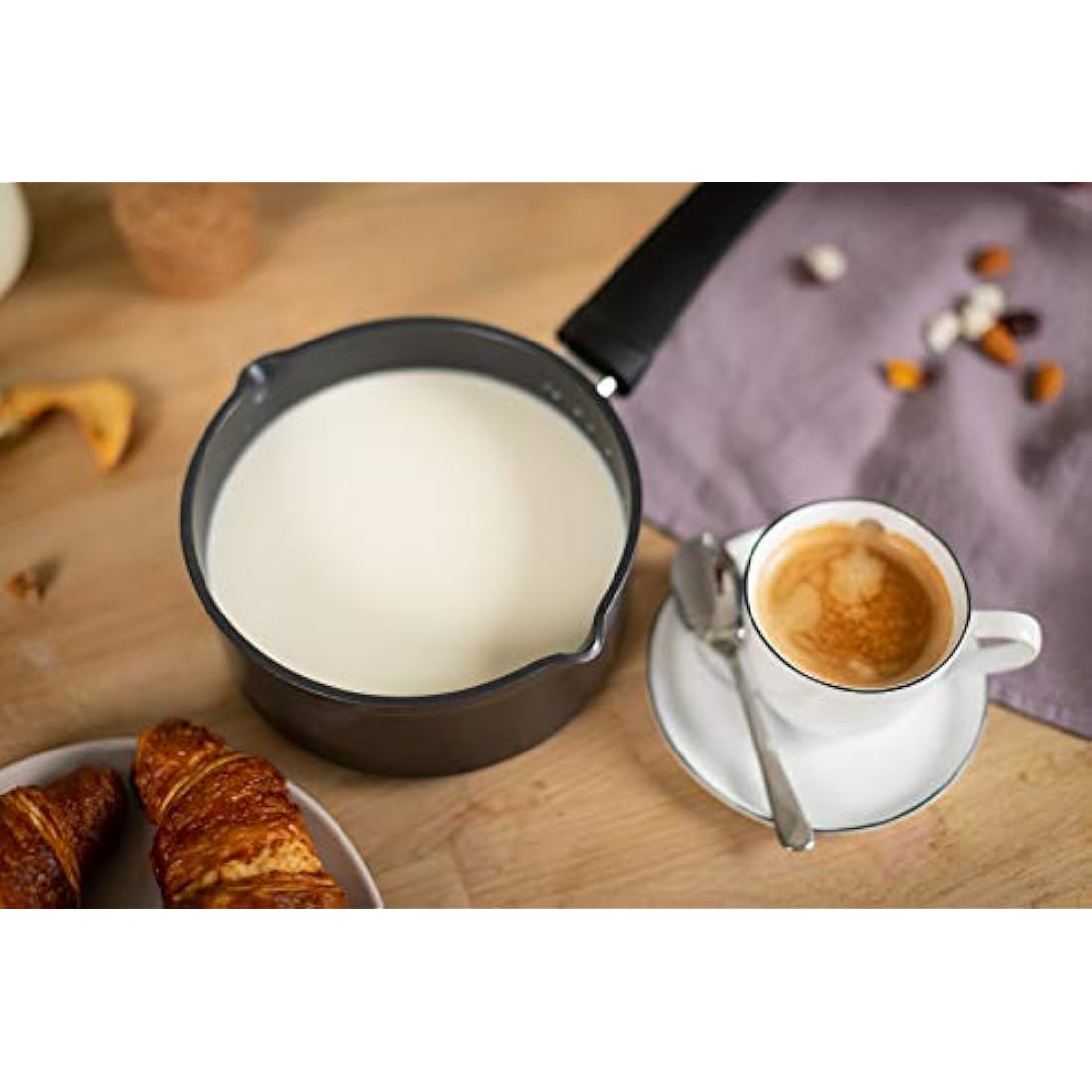 KUHN RIKON 31273 Easy Aluminium Induction Milk Pan, 16 cm / 1.4 litres, Black 16cm, 1.4 liters