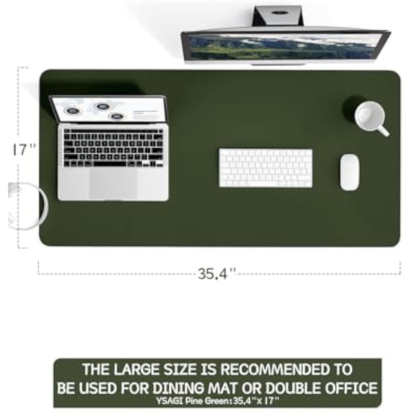 YSAGi Non-Slip Desk Pad, Waterproof PVC Leather Desk Table Protector, Ultra Thin Large Mouse Pad, Easy Clean Laptop Desk Writing Mat for Office Work/Home/Decor (90 x 43 cm, Pine Green)