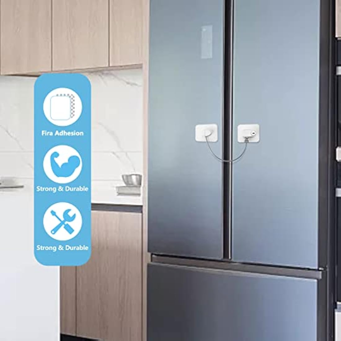 2 Pcs Refrigerator Door Locks, Fridge Lock with 4 Keys Stainless Steel Zinc Alloy Strong Adhesive Lock Protect Baby Safety Used on Refrigerators Freezers Cabinets Dryers Washers(White)