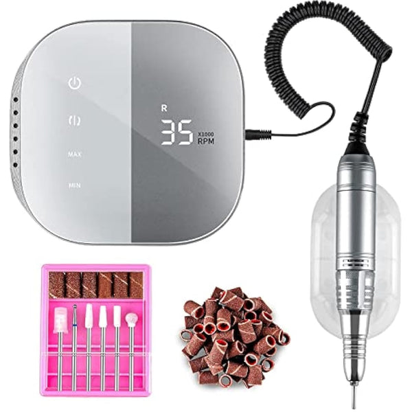 Madenia Professional Electric Nail Drill Machine with LCD Touch Screen, 35000 RPM Efile Nail File Drill for Arylic Gel Nails, E File Kit for Salon Home Manicure Use, Blue (UK-108-GY)