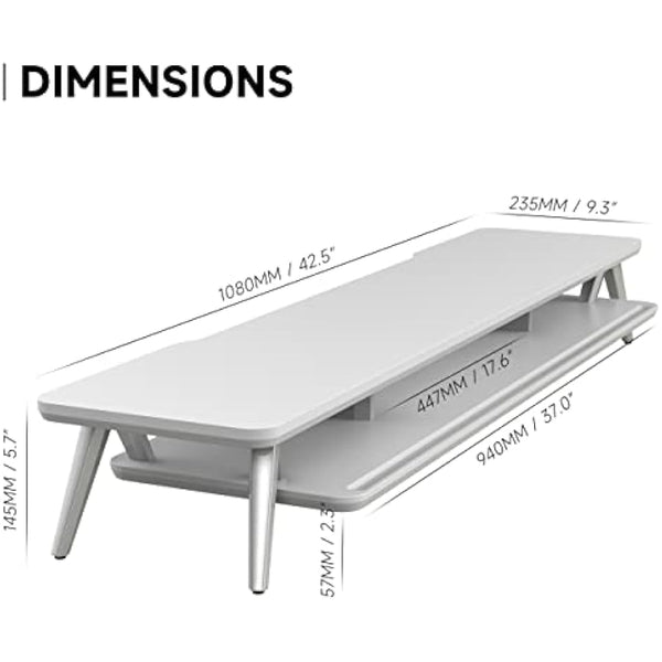 Fenge Monitor Stand Riser for 2 Monitors 108cm Large Compute Monitor Stands with Phone/Tablet Holder Slot,Desk Organizer Max Load 50KG (White)