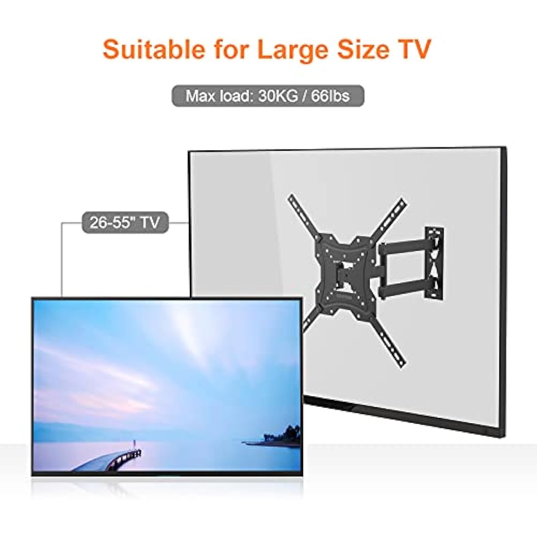 GRIFEMA GB1004 Swivel TV Wall Bracket for 26-55 inch, up to 30KG, Tilt Extendable TV Wall Mount for Flat & Curved Screen, Max Vesa 400X400MM