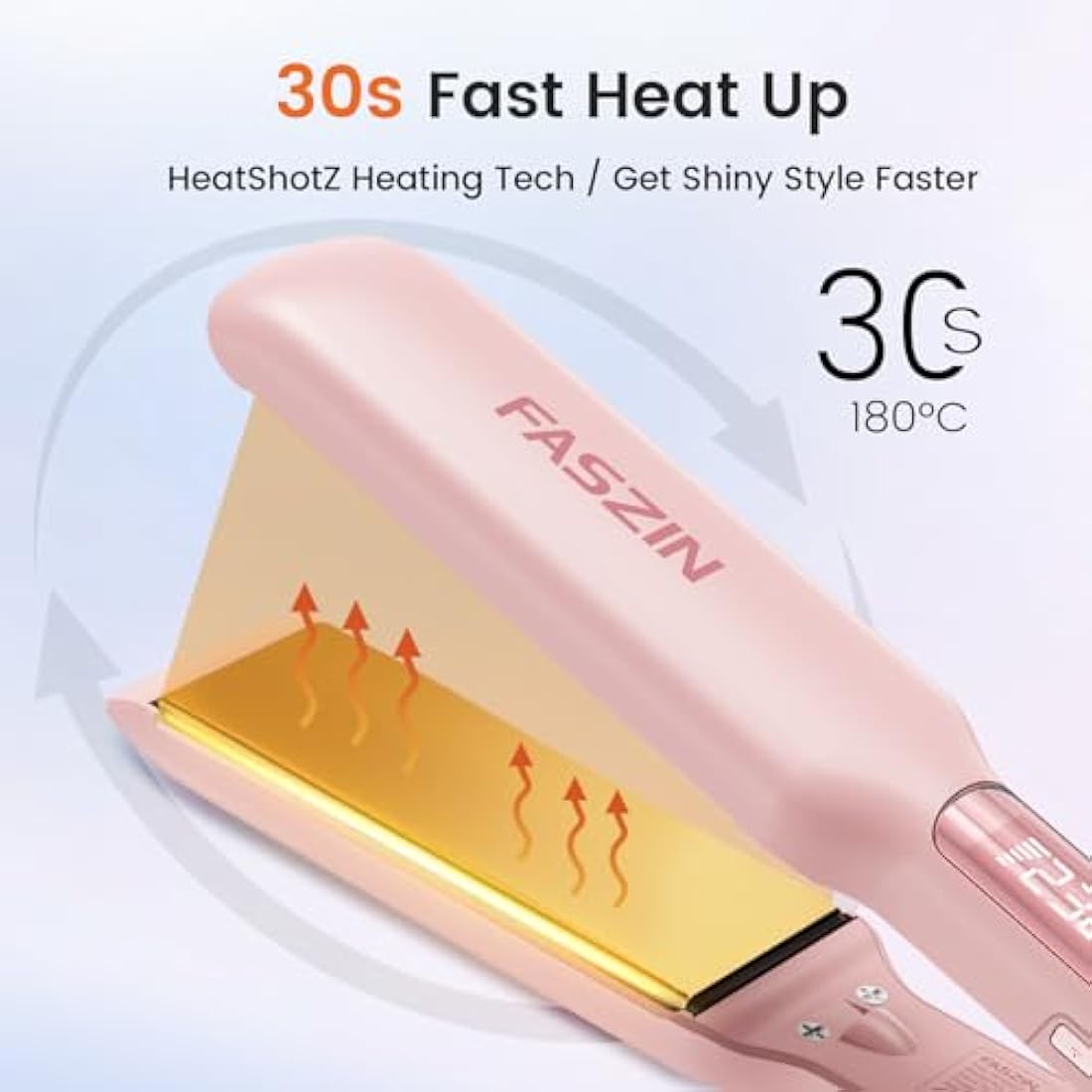 Faszin Professional Hair Straighteners, 42mm Wide Plate Titanium Negative Ion Flat Iron, 30s Rapid Heating, 11 Adjustable Temperature Levels (130-230℃), Real-time Temperature Display-Pink