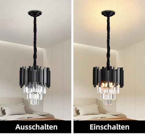 AHXIAOZN Modern Chandelier Crystal Light, K9 Crystal Chandelier, Black Ceiling Lights Living Room,Round Lampshades