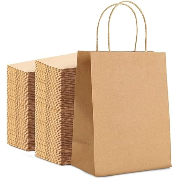 HURUC 10 Pcs Brown Paper Bags With Handles,130GSM, Large Paper Gift Bags, Eco-Friendly Kraft Shopping Carrier, Christmas, Easter, Birthday Parties & Merchandise Retail 25x31x12cm